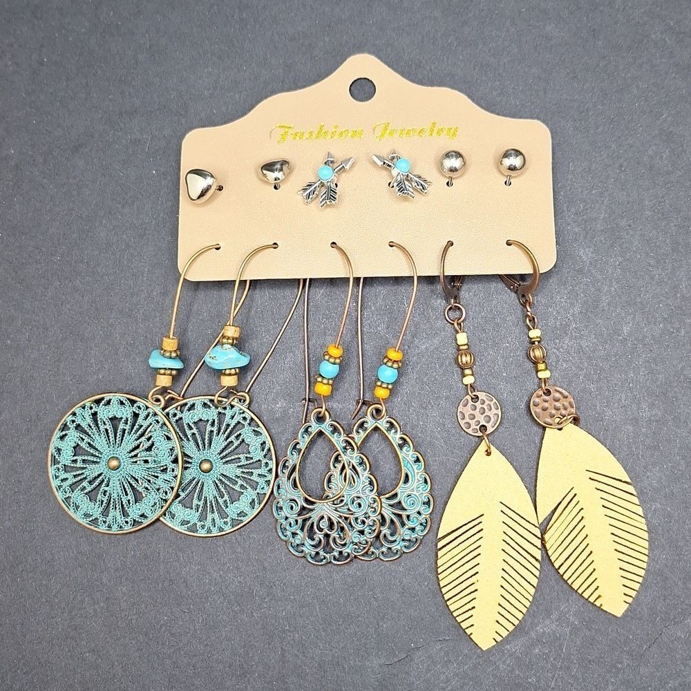 Boho earrings arrow heart ball stud turquoise
